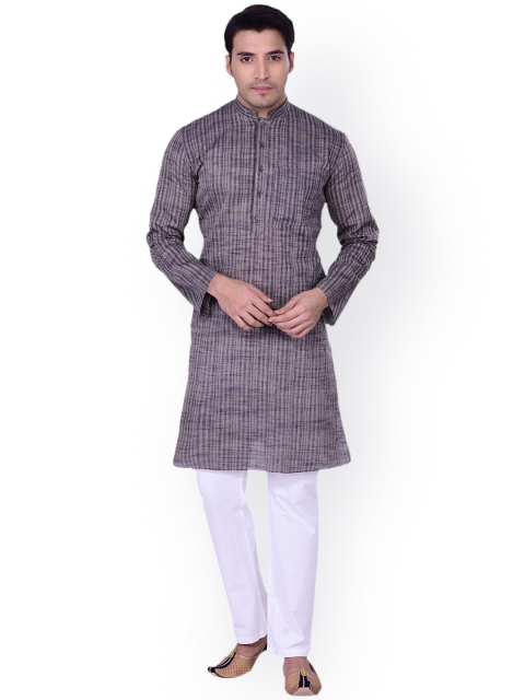 

Manyavar Men Grey Striped Straight Kurta