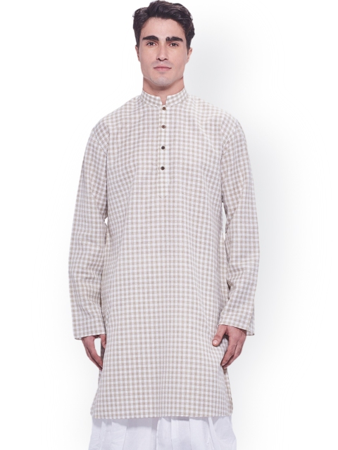 

Manyavar Men White & Beige Checked Straight Kurta