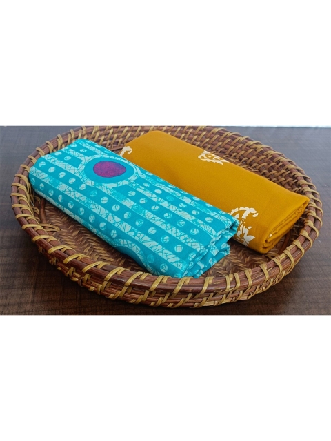 

SALWAR STUDIO Blue & Mustard Printed Pure Cotton Unstitched Dress Material