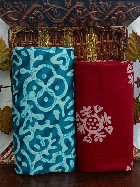 

SALWAR STUDIO Blue & Maroon Printed Pure Cotton Unstitched Dress Material