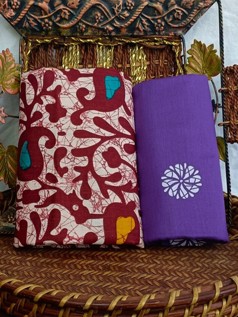 

SALWAR STUDIO Brown & Purple Printed Pure Cotton Unstitched Dress Material