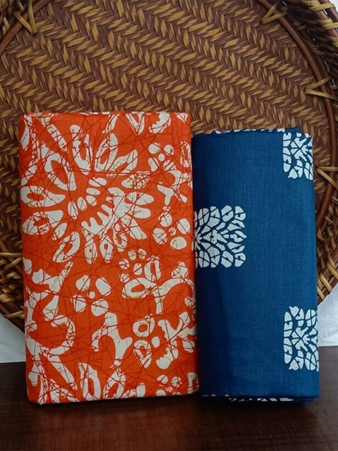 

SALWAR STUDIO Orange & Blue Printed Pure Cotton Unstitched Dress Material