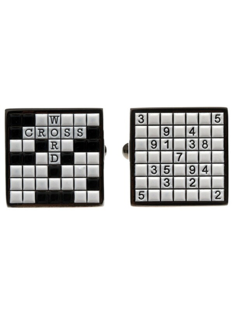 

The Tie Hub Silver-Toned & Black Crossword Cufflinks