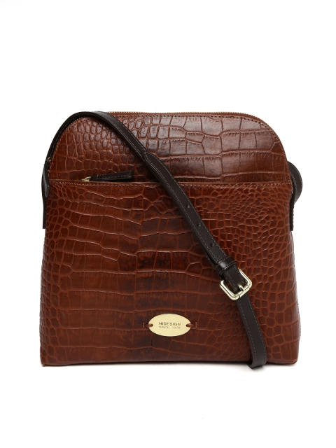 Hidesign Brown Textured Leather Sling Bag available at myntra for Rs.4236