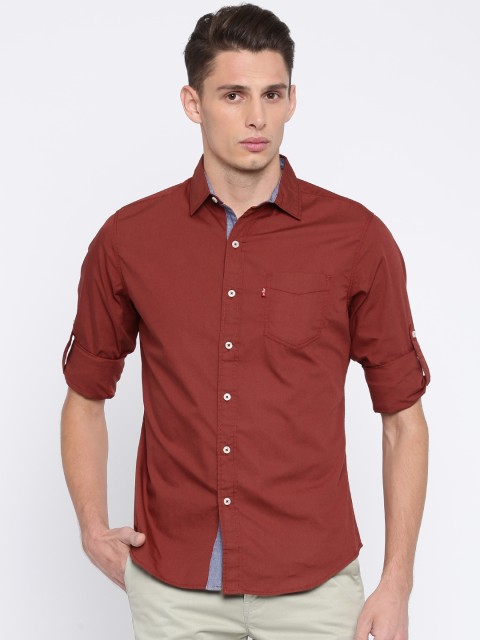 

Levis Men Rust Red Classic Slim Fit Solid Casual Shirt