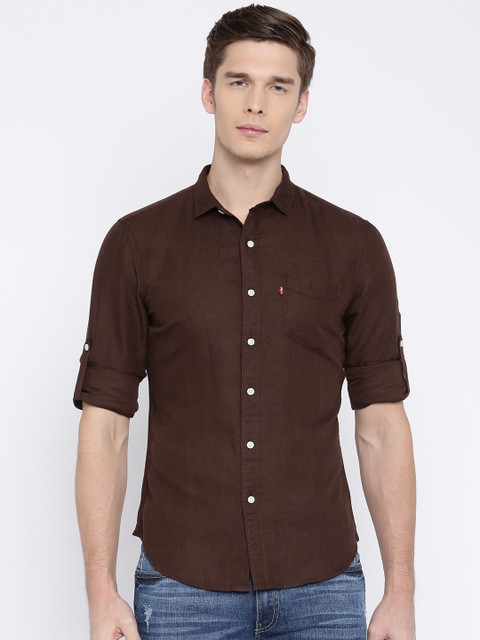 

Levis Men Brown Classic Slim Fit Solid Casual Shirt