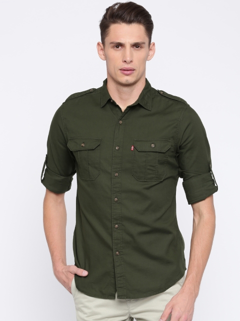 

Levis Men Olive Green Slim Fit Solid Casual Shirt