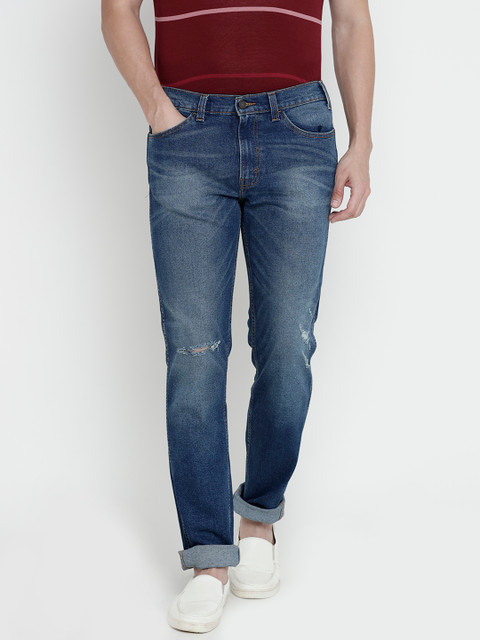 

Levis Men Blue 513 Slim Fit Mid-Rise Low Distress Stretchable Jeans