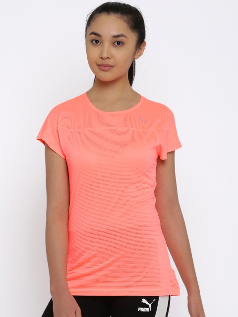 

Puma Women Neon Pink Self Striped Speed S/S T-shirt