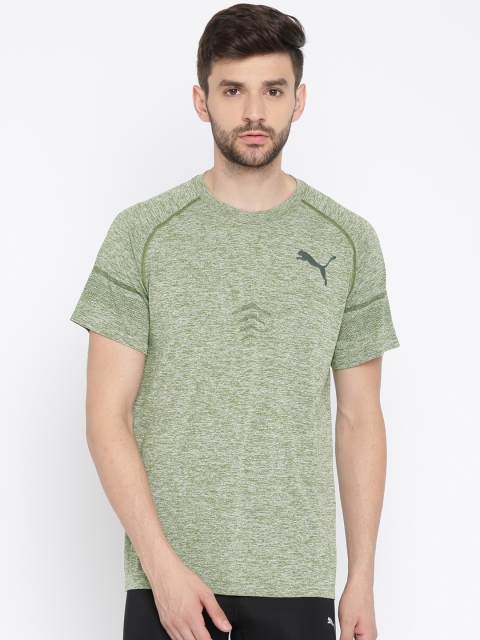 

Puma Men Green & Grey Solid Round Neck VENT EvoKnit SS T-shirt