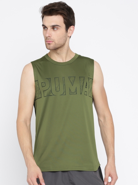 

Puma Men Olive Green Printed Round Neck Energy SLVS Sleeveless T-shirt