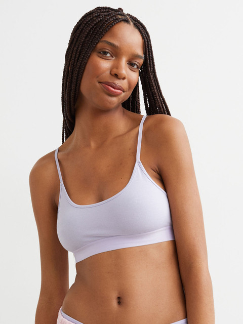 

H&M Women Purple & White 2-Pack Non-Padded Cotton Bra Tops