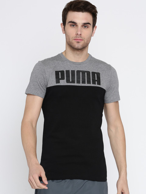 

Puma Men Black & Grey Melange Slim Fit Colourblocked RebelBlock T-shirt