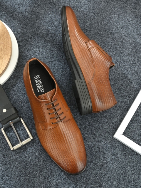 

Alberto Torresi Men Tan Brown Textured Genuine Leather Formal Oxfords Shoes