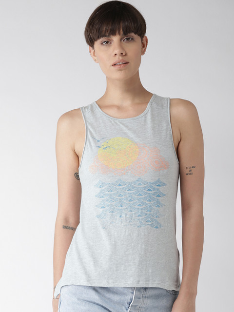 

Aeropostale Women Grey Melange Printed Top