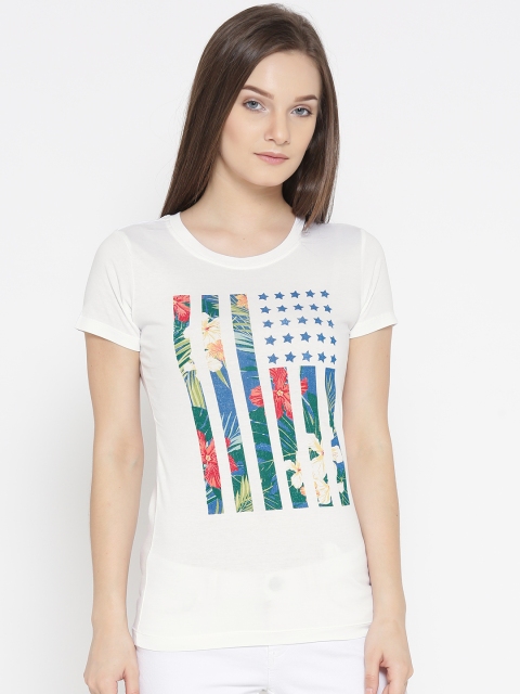 

Aeropostale Women White Printed Round Neck T-shirt