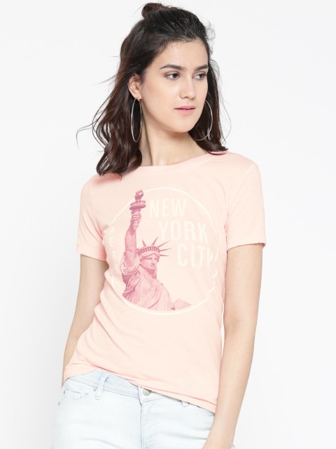 

Aeropostale Women Peach-Coloured Printed Round Neck T-shirt