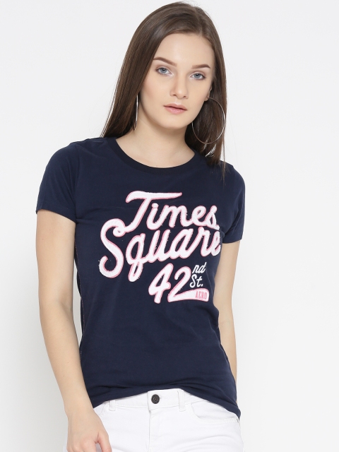 

Aeropostale Women Navy Applique Detail Round Neck T-shirt, Navy blue