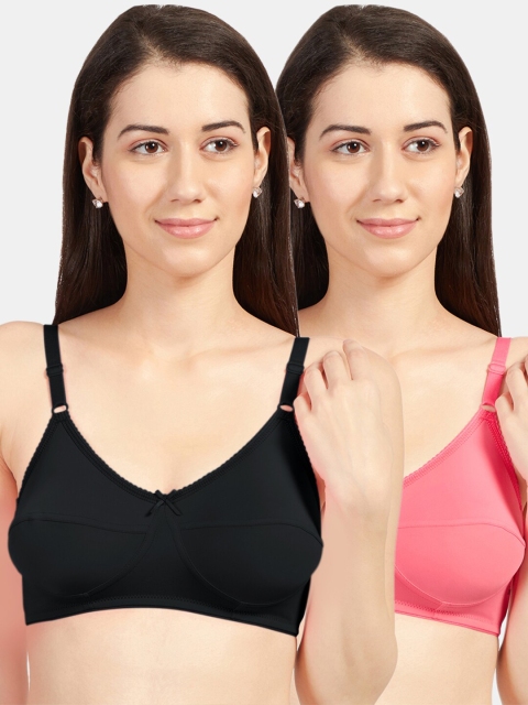 

Sonari Pack Of 2 Coral & Black Non-Padded Regular Bra