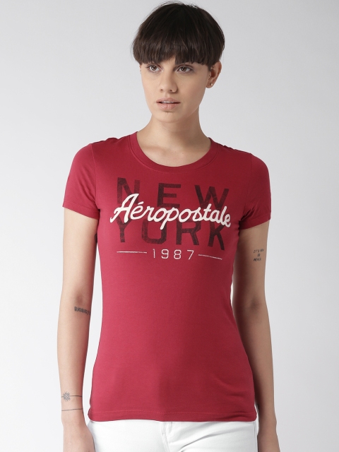 

Aeropostale Women Red Printed Round Neck T-shirt