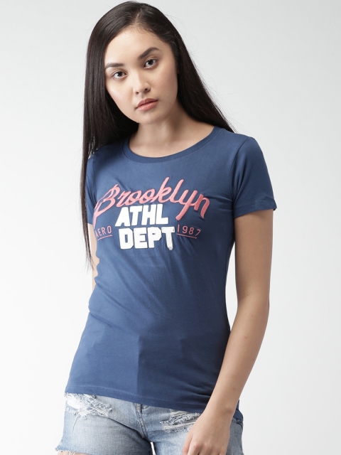 

Aeropostale Women Blue Applique Detail Round Neck T-shirt