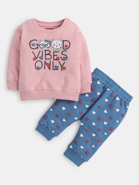 

Hopscotch Girls Pink & Blue Printed T-shirt with Trousers