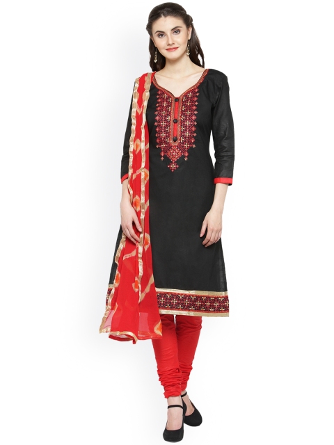 

Kvsfab Black & Red Satin & Cotton Unstitched Dress Material