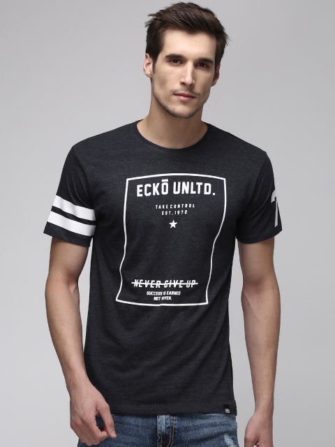 

Ecko Unltd Men Charcoal Grey Printed Round Neck T-shirt
