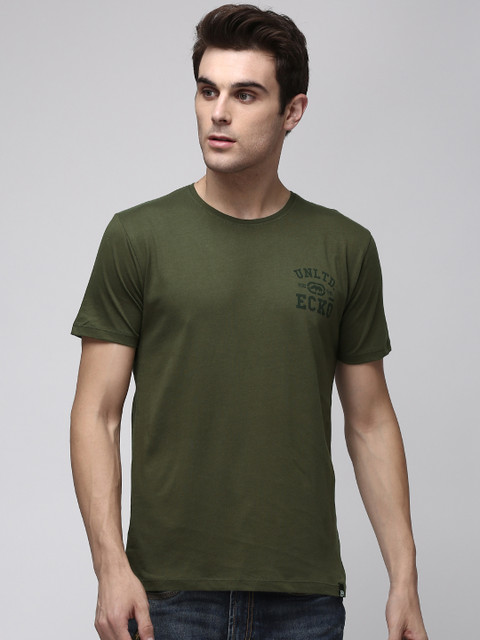

Ecko Unltd Men Olive Green Solid Slim Fit Round Neck T-shirt