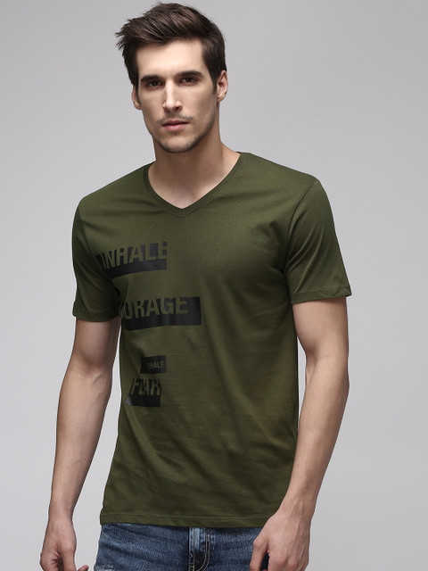 

Ecko Unltd Men Olive Green Printed V-Neck T-shirt