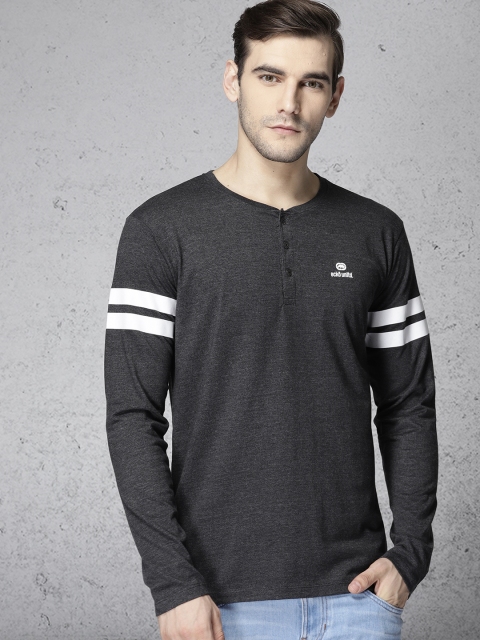 

Ecko Unltd Men Charcoal Grey Solid Henley Neck T-shirt