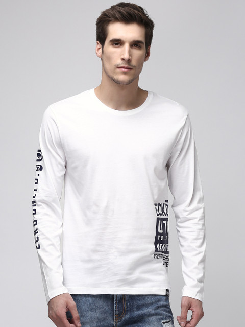

Ecko Unltd Men White Printed Slim Fit Round Neck T-shirt