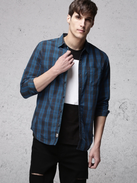

Ecko Unltd Men Blue & Khaki Regular Fit Checked Casual Shirt