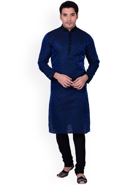 

Manyavar Men Blue & Black Self Design Kurta with Churidar