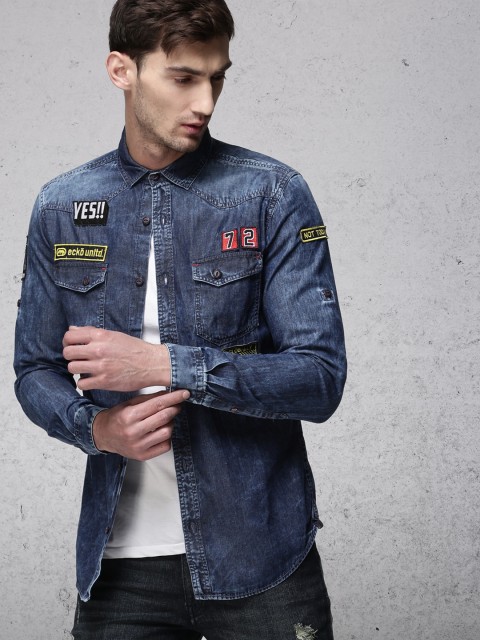

Ecko Unltd Men Blue Regular Fit Faded Casual Shirt