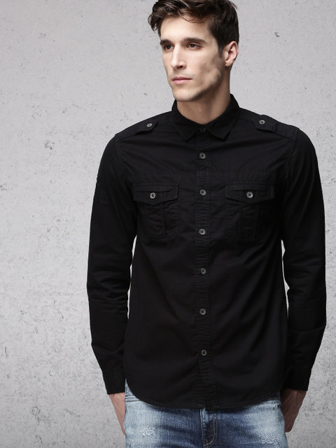 

Ecko Unltd Men Black Slim Fit Solid Casual Shirt