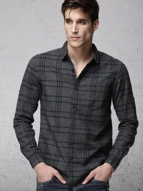 

Ecko Unltd Men Grey & Navy Blue Slim Fit Checked Casual Shirt