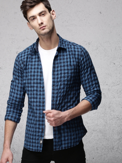 

Ecko Unltd Men Navy Blue Slim Fit Checked Casual Shirt
