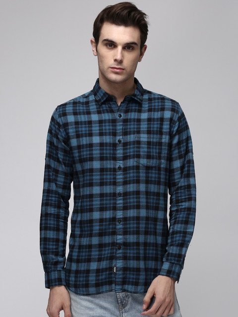 

Ecko Unltd Men Blue & Black Slim Fit Checked Casual Shirt