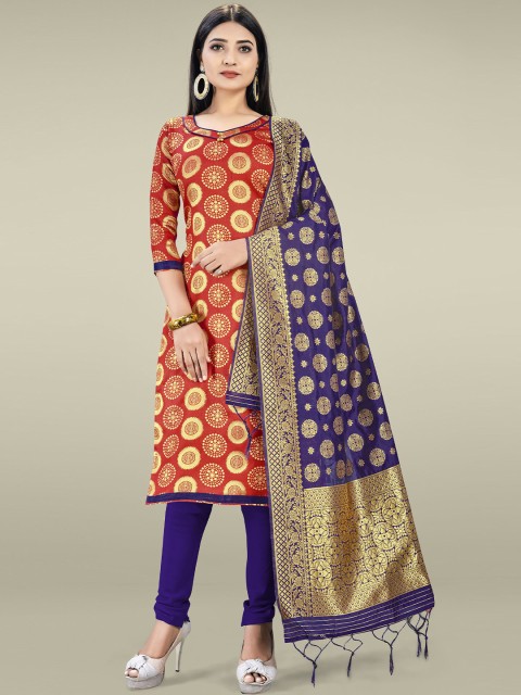 

KALINI Women Red & Blue Unstitched Dress Material