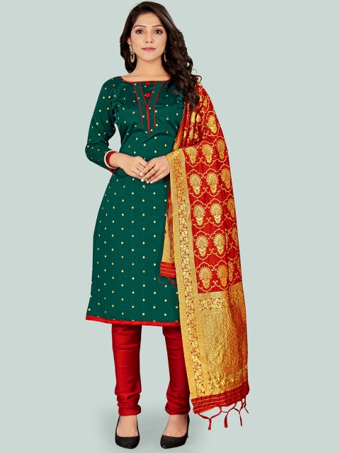 

KALINI Women Olive Green & Red Unstitched Dress Material
