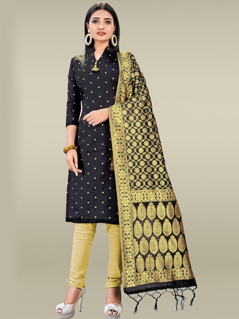 

KALINI Women Black & Gold-Toned Unstitched Dress Material