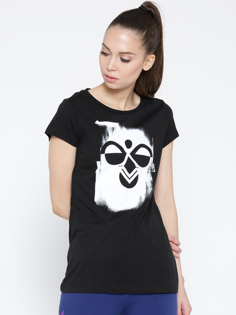 

hummel Women Black Sadie Ss Printed Round Neck T-shirt