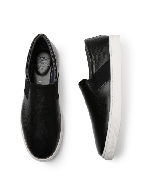 

WROGN Men Black Leather Slip-On Sneakers