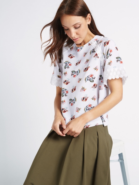 

Marks & Spencer Women White Floral Print Top