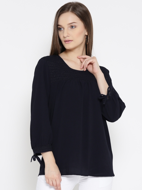 

Marks & Spencer Women Navy Self-Design A-Line Top, Navy blue