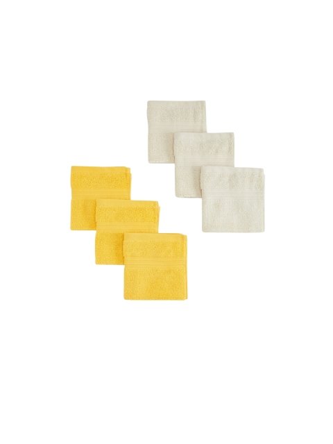 

Living scapes by Pantaloons Set Of 6 Beige & Yellow Solid 550 GSM Pure Cotton Hand Towels