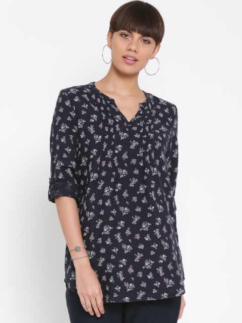 

Marks & Spencer Women Navy & Off-White Floral Print Tunic, Navy blue
