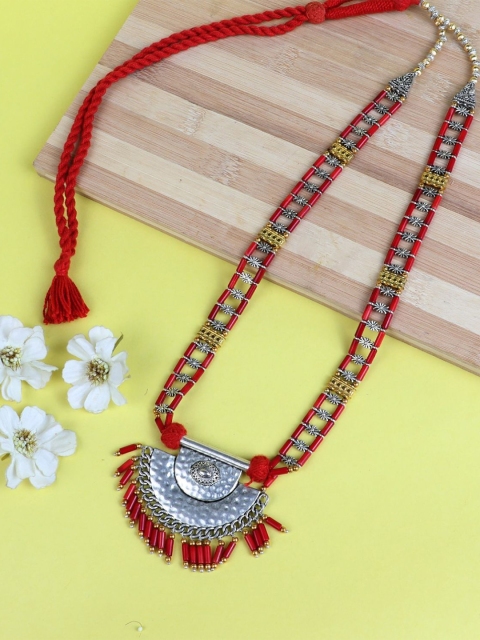 

FIROZA Red & Gold-Toned Statement Necklace
