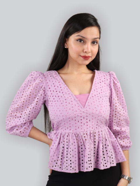 

The Label Bar Lavender Schiffli Peplum Top